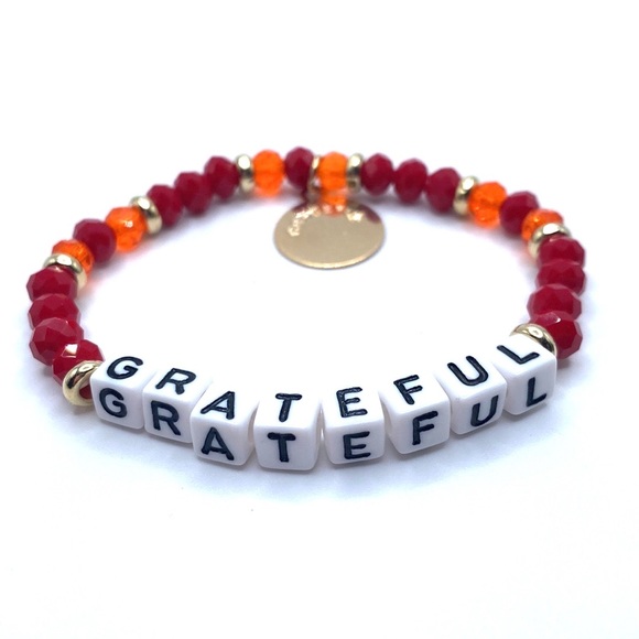 Grateful Beaded Stretch Bracelet Red Gold Tone - Picture 3 of 5